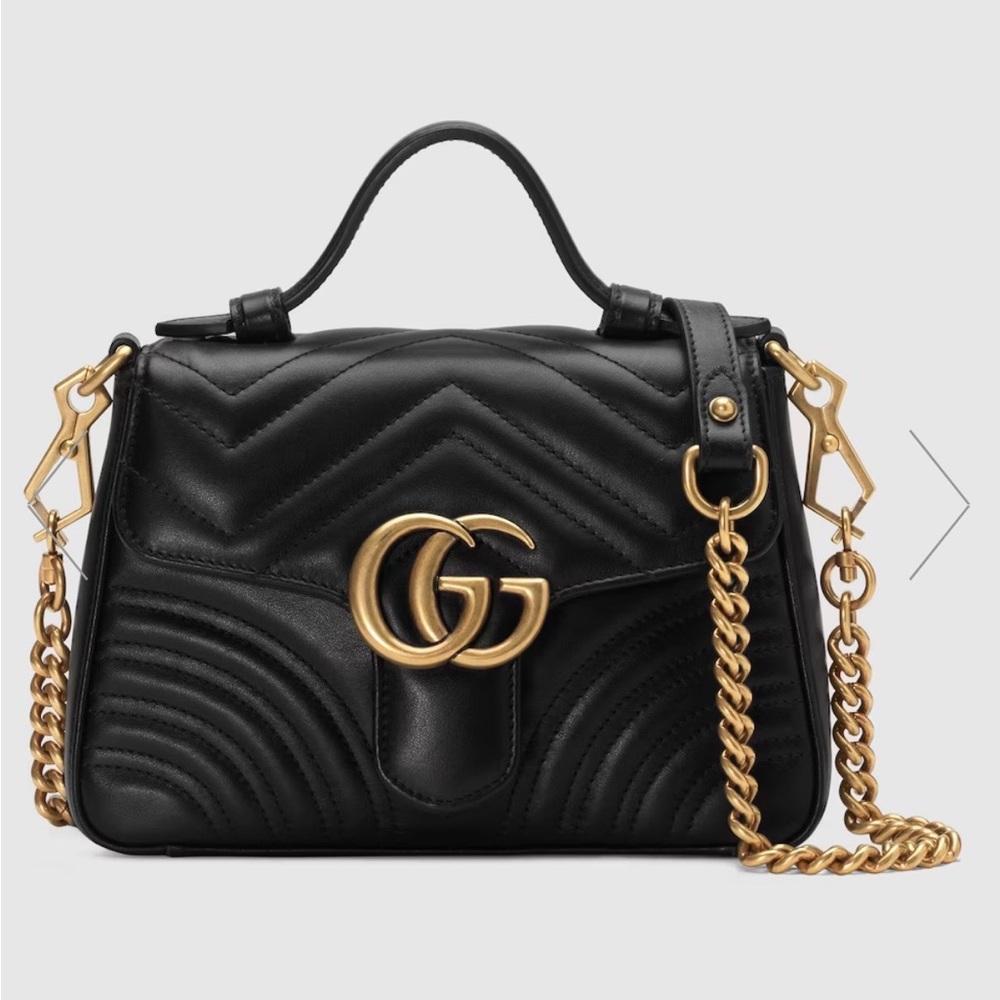 Gucci Black Quilted Leather Top Handle Satchel with Gold Hardware